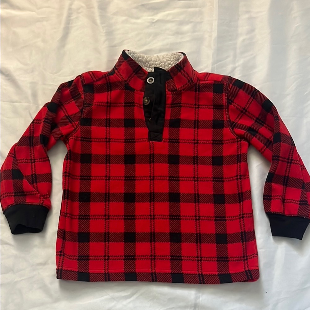 Carters 3T fleece Plaid Red and Black Kids sweatshirt with button collar
